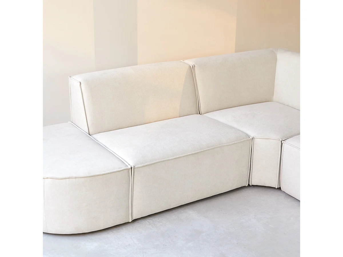 Modul-Ecksofa Dario aus beigefarbenem Stoff, 4–5 Sitzplätze