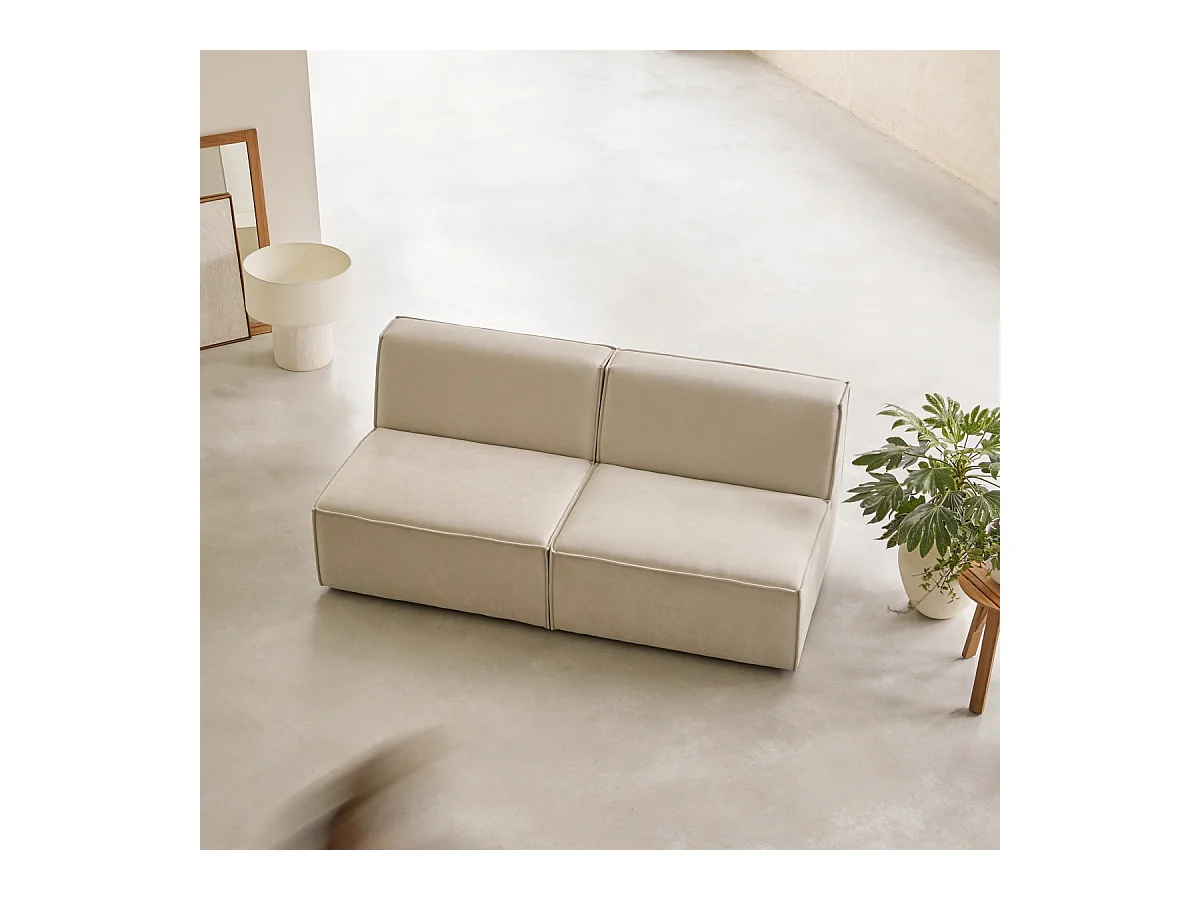 Canapé droit modulable Dario en tissu beige 2 places