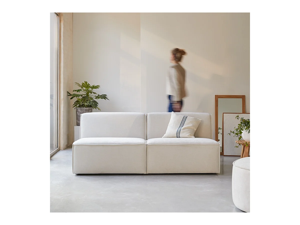 Canapé droit modulable Dario en tissu beige 2 places
