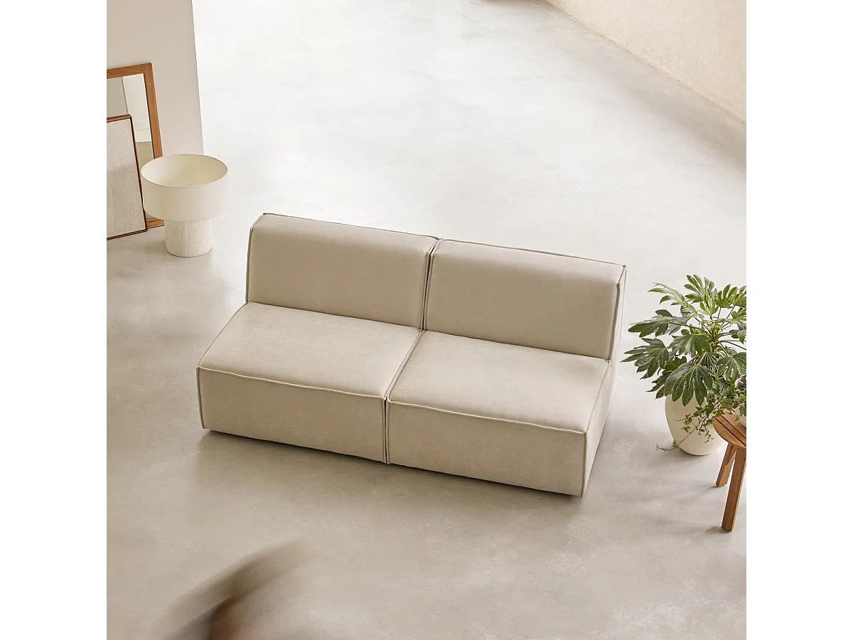 Divano dritto modulabile Dario in tessuto beige, 2 posti