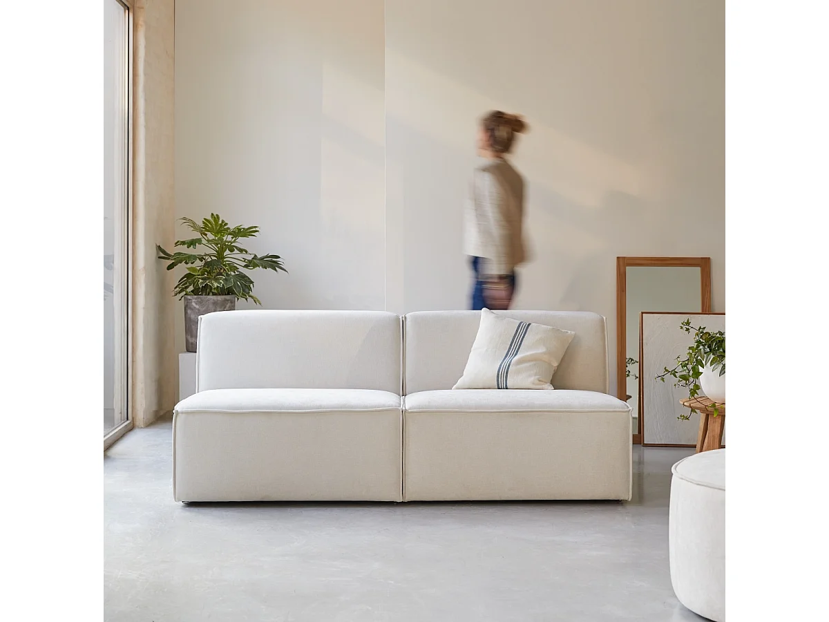 Divano dritto modulabile Dario in tessuto beige, 2 posti