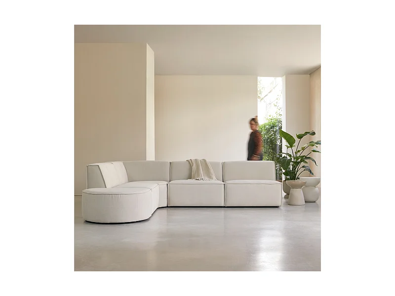 Canapé d'angle modulable Dario 5-6 places en tissu beige