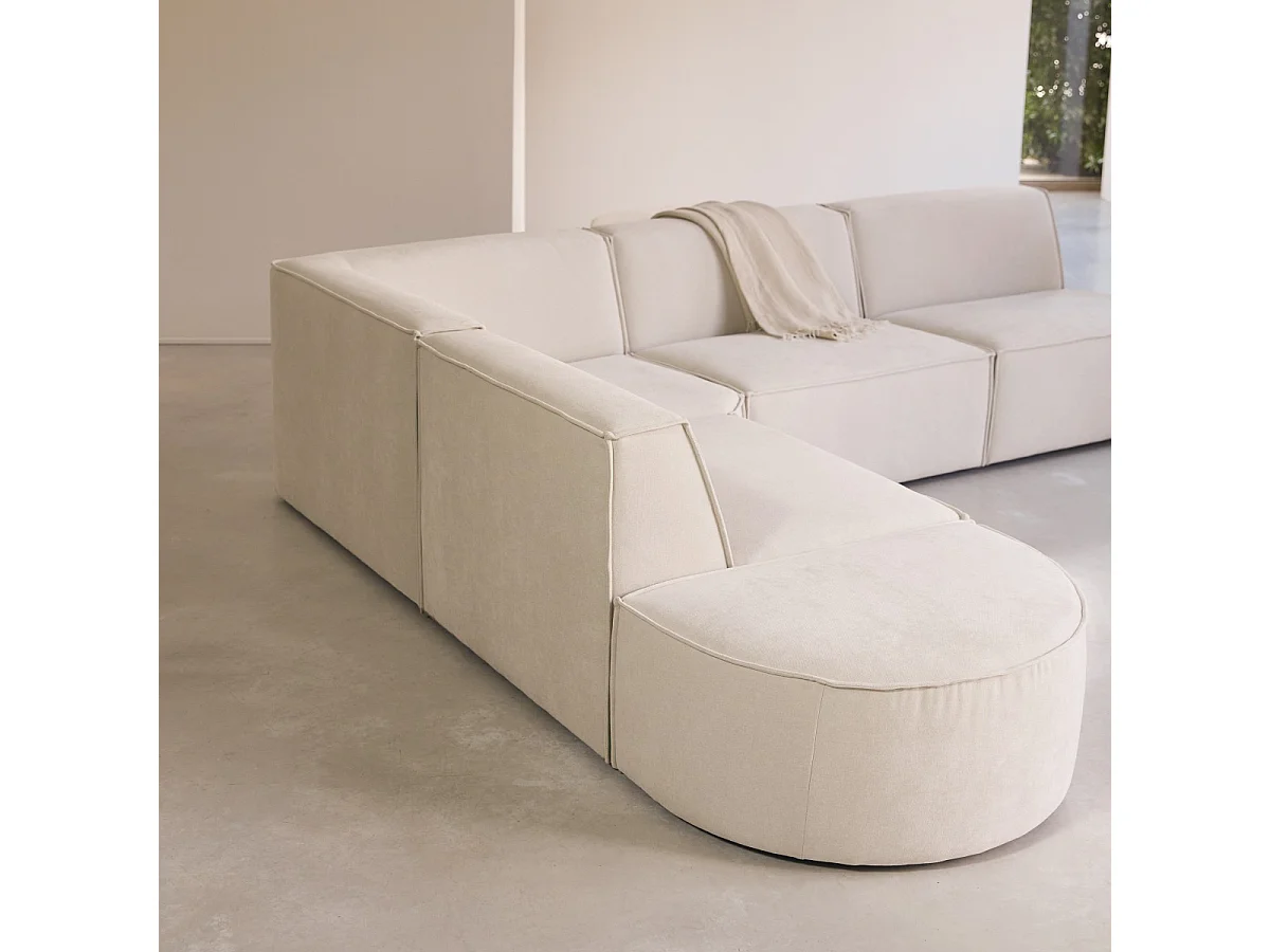 Canapé d'angle modulable Dario 5-6 places en tissu beige