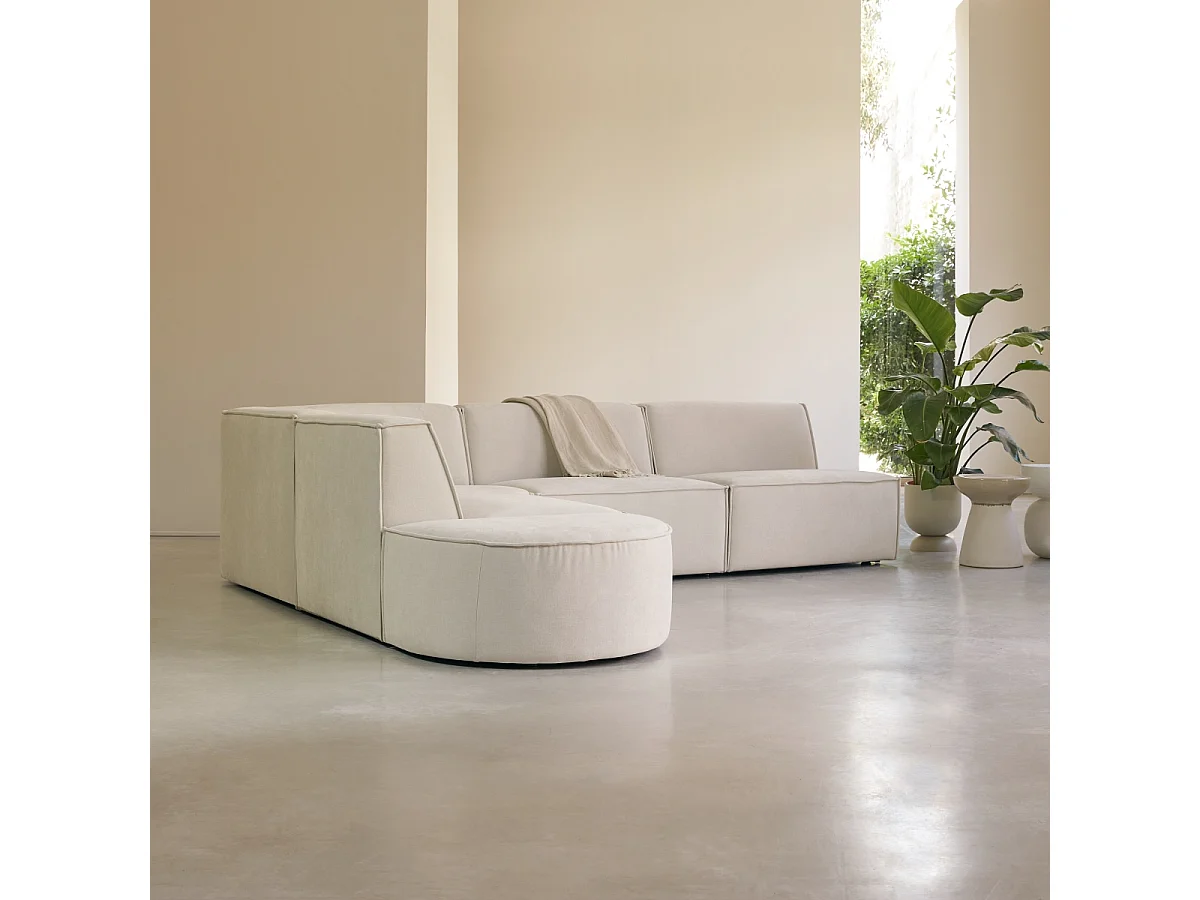 Canapé d'angle modulable Dario 5-6 places en tissu beige