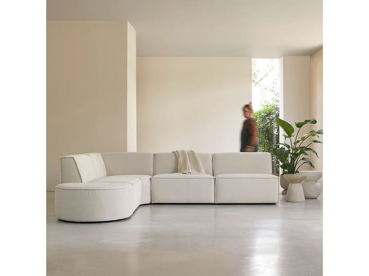 Canapé d'angle modulable Dario 5-6 places en tissu beige