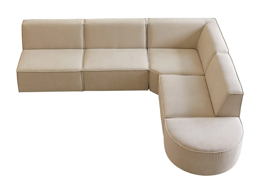 Canapé d'angle modulable Dario 5-6 places en tissu beige