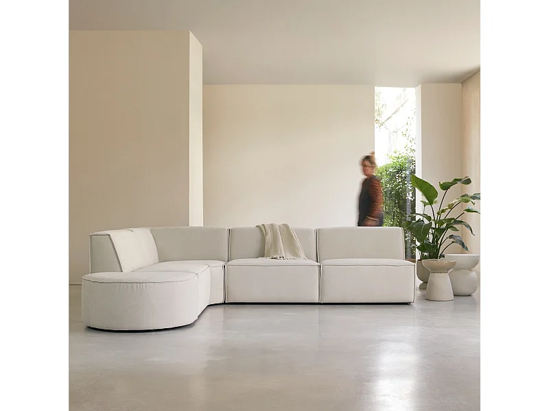 Canapé d'angle modulable Dario 5-6 places en tissu beige