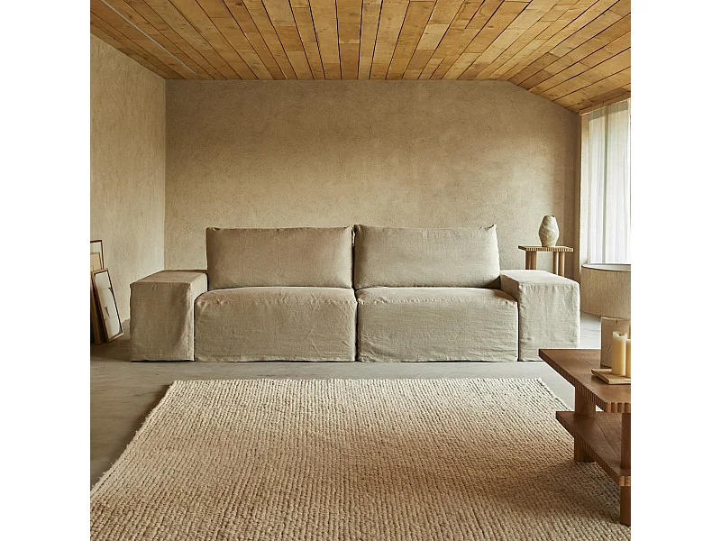 Divano modulabile in lino bianco, 3-5 posti