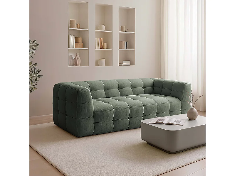 Canapé 3 places en bois et polyester vert L 228 cm