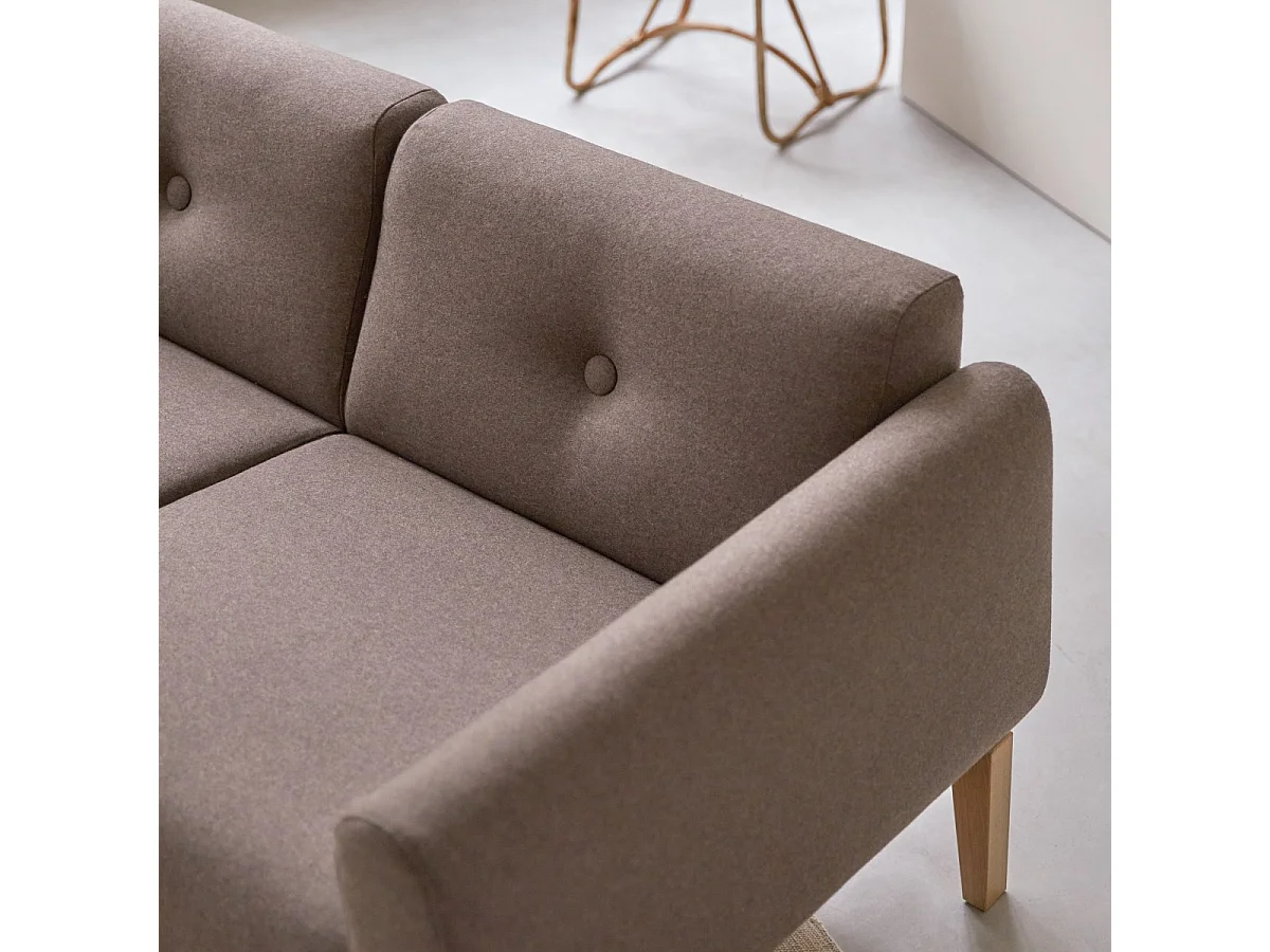 Divano Bjorn in rovere massello e tessuto marrone da 2 posti, 2 posti