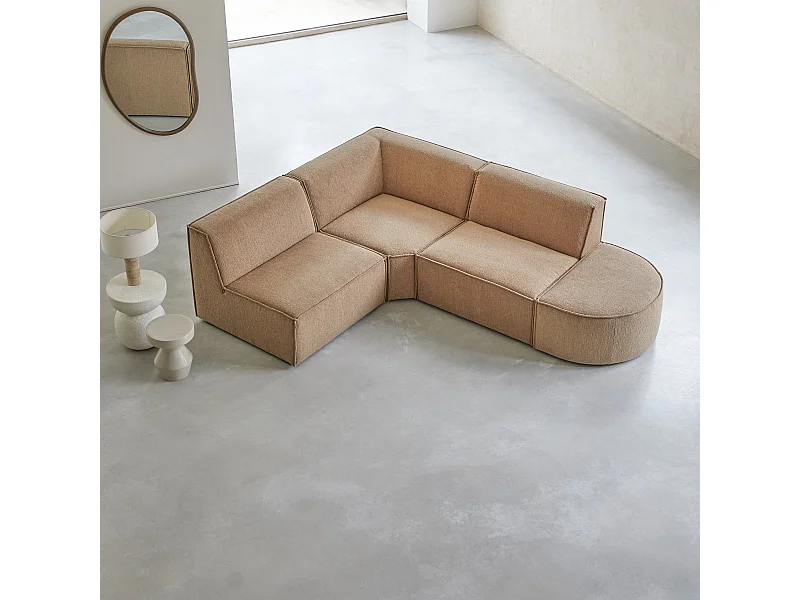 Canapé d'angle modulable Dario 4-5 places en tissu camel