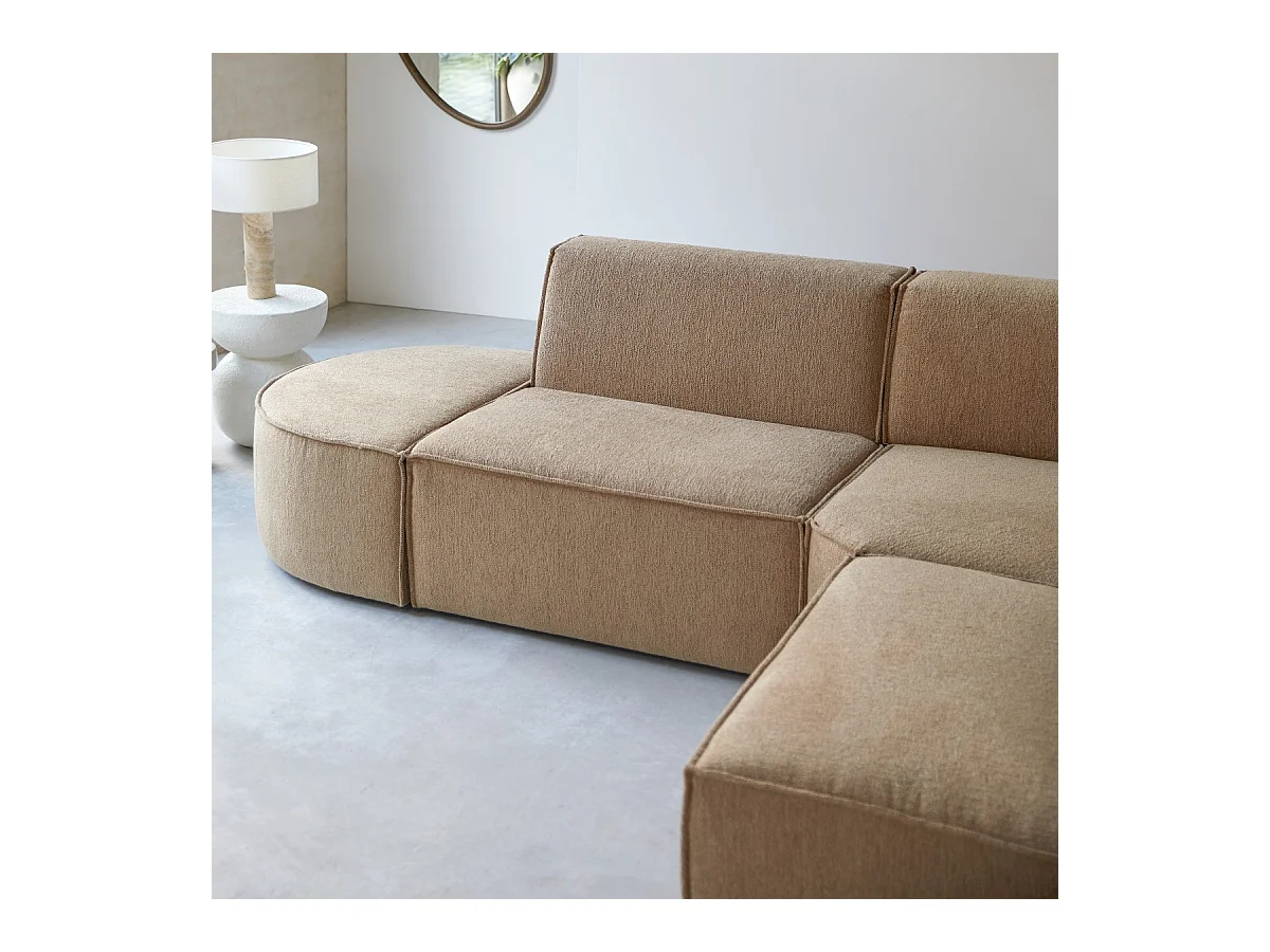 Modul-Ecksofa Dario aus camelfarbenem Stoff, 4–5 Sitzplätze