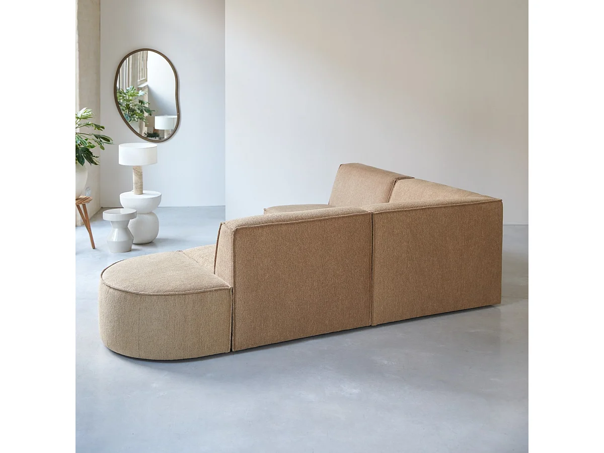 Divano angolare modulabile Dario 4-5 posti in tessuto cammello