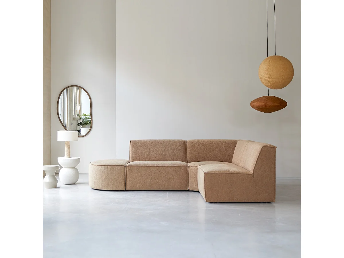 Divano angolare modulabile Dario 4-5 posti in tessuto cammello