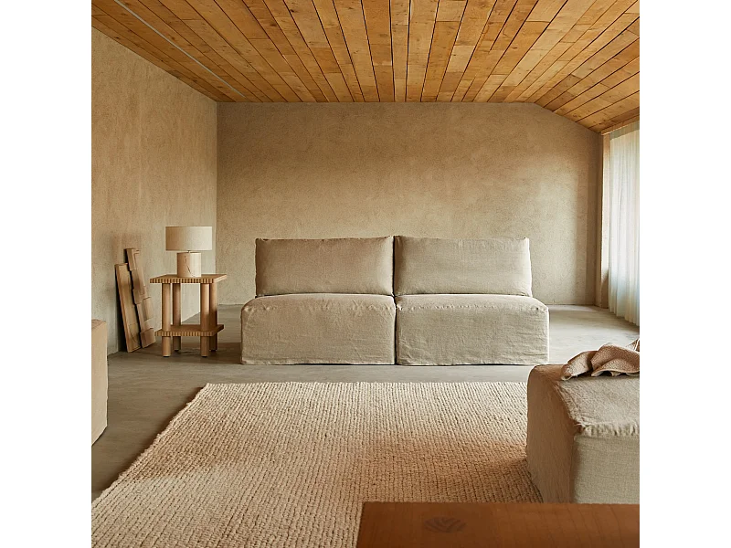 Canapé droit modulable en lin naturel Nils, 2-3 places