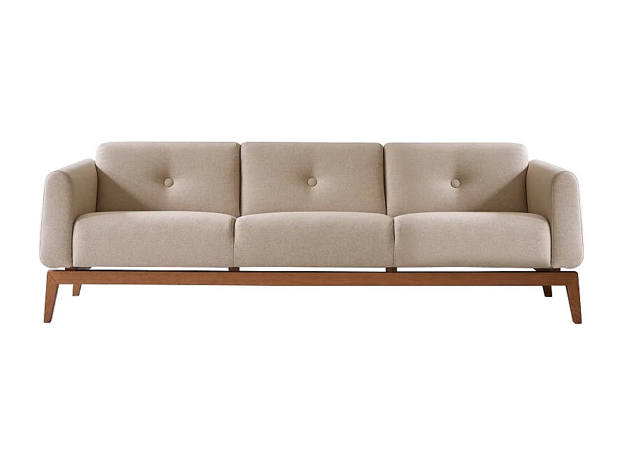 3-Sitzer-Sofa Bjorn aus massiver Eiche und Ecru-Wolle ,3-Sitzer