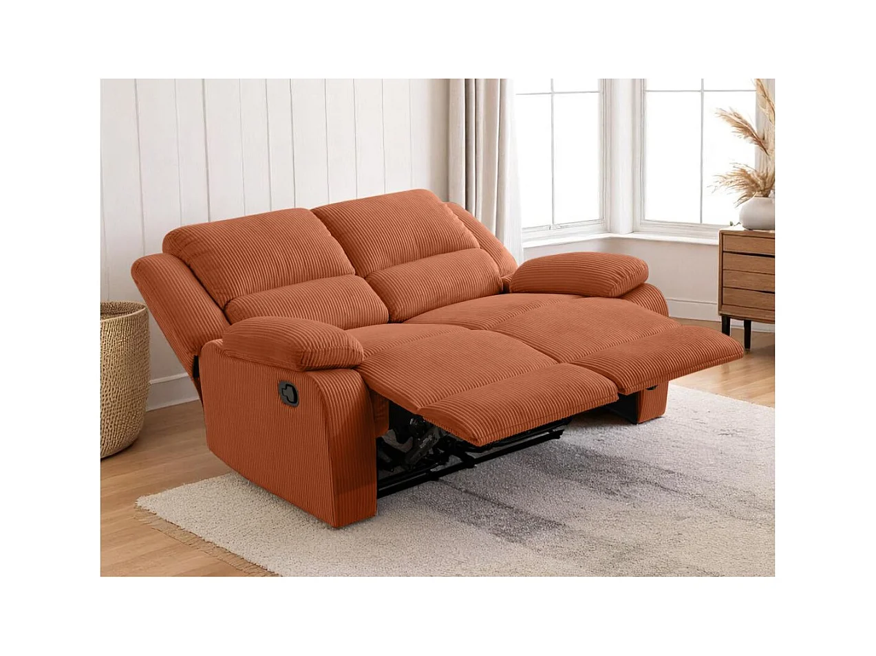 RELAXXO - Canapé de relaxation manuel 2 places LEO en velours côtelé - Terracotta