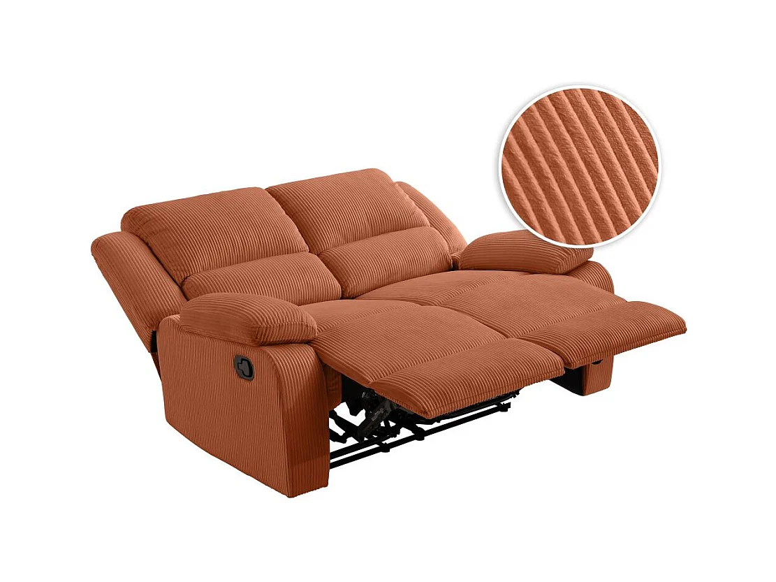 RELAXXO - Canapé de relaxation manuel 2 places LEO en velours côtelé - Terracotta
