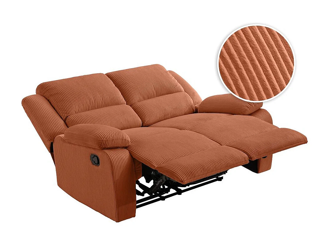 RELAXXO - Canapé de relaxation manuel 2 places LEO en velours côtelé - Terracotta
