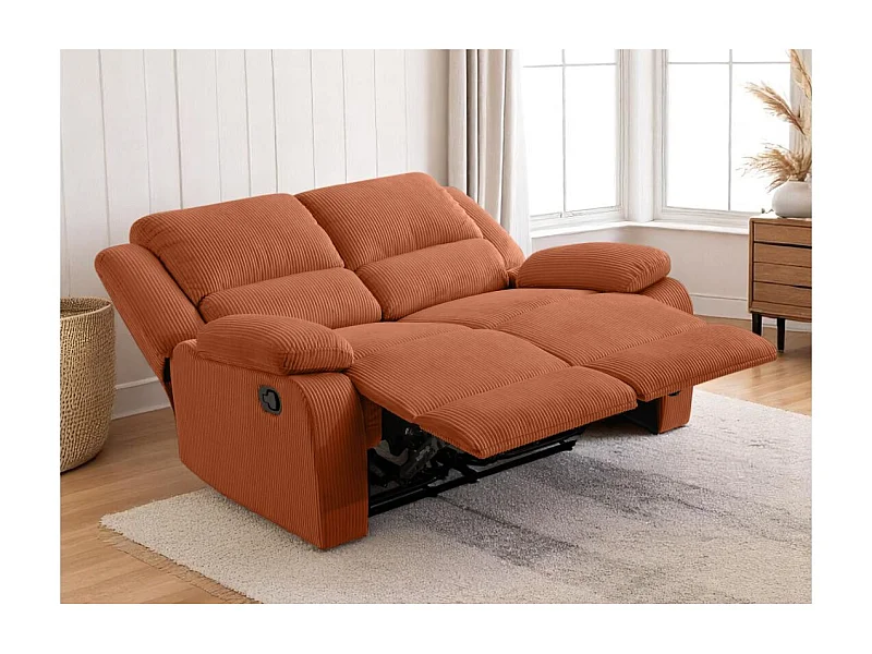 RELAXXO - Canapé de relaxation manuel 2 places LEO en velours côtelé - Terracotta