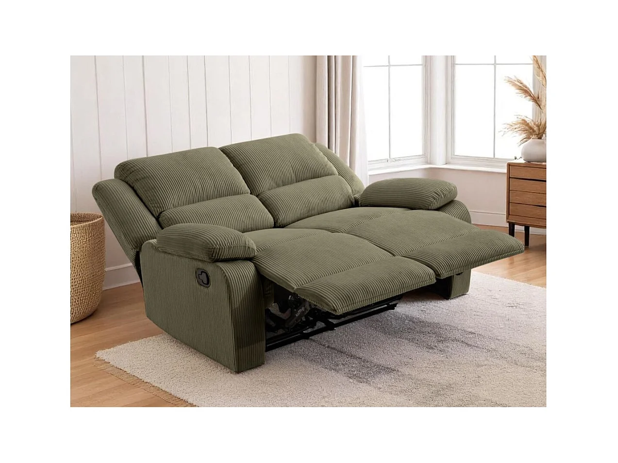 RELAXXO - Canapé de relaxation manuel 2 places LEO en velours côtelé - Vert