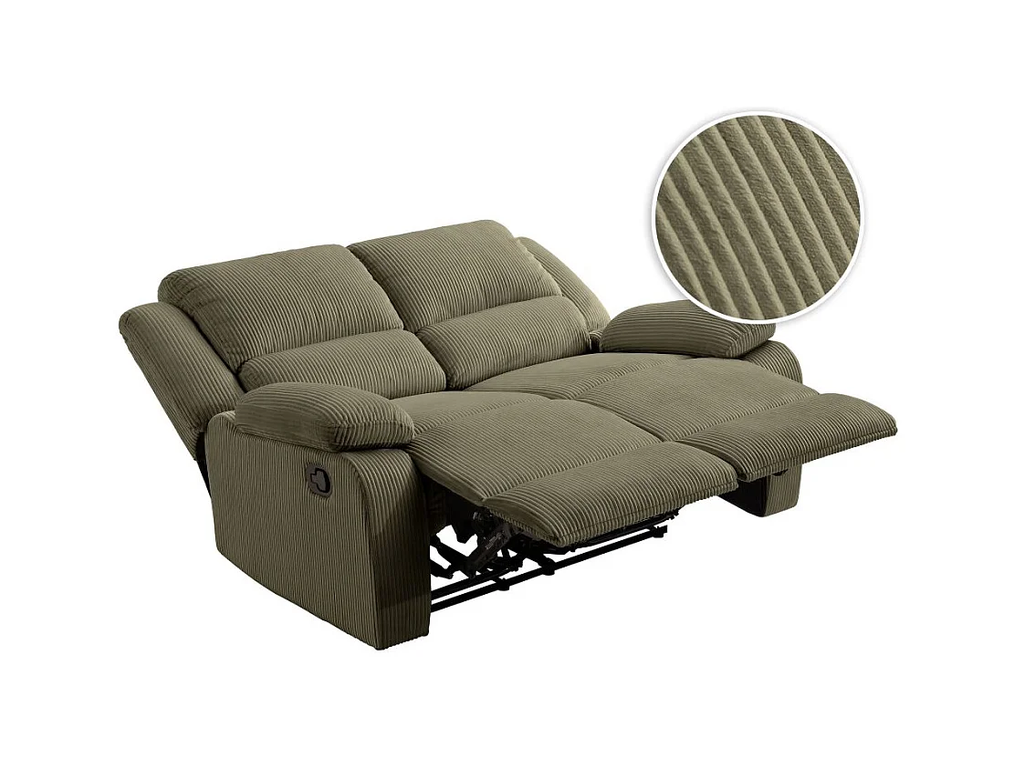 RELAXXO - Canapé de relaxation manuel 2 places LEO en velours côtelé - Vert