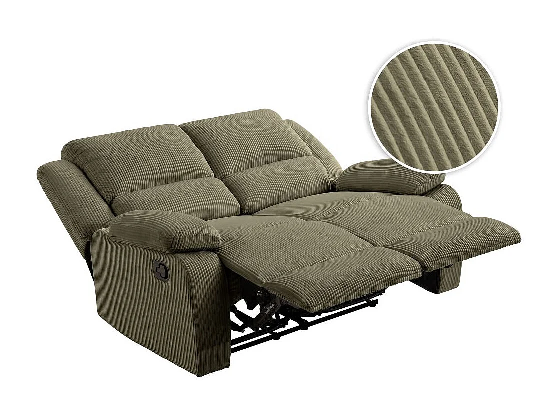 RELAXXO - Canapé de relaxation manuel 2 places LEO en velours côtelé - Vert