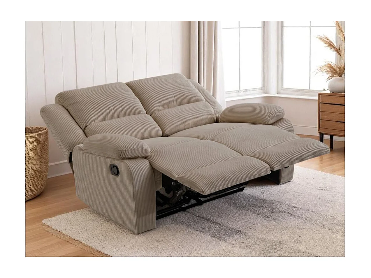 RELAXXO - Canapé de relaxation manuel 2 places LEO en velours côtelé - Taupe