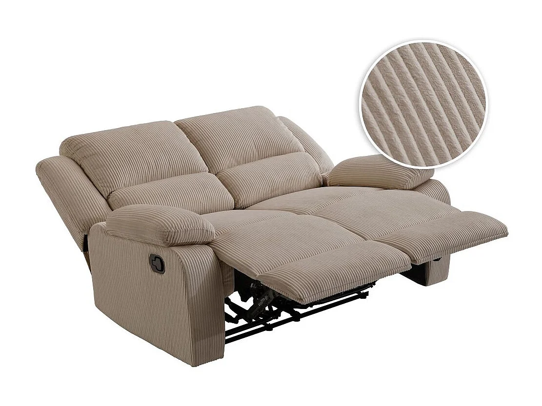 RELAXXO - Canapé de relaxation manuel 2 places LEO en velours côtelé - Taupe