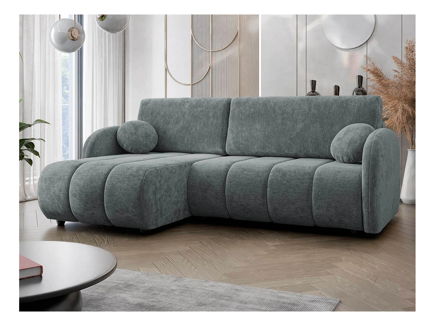 Canapé d'angle Columbus 247, Gris, Fonction de couchage, Boîte de literie, 233x160x88cm