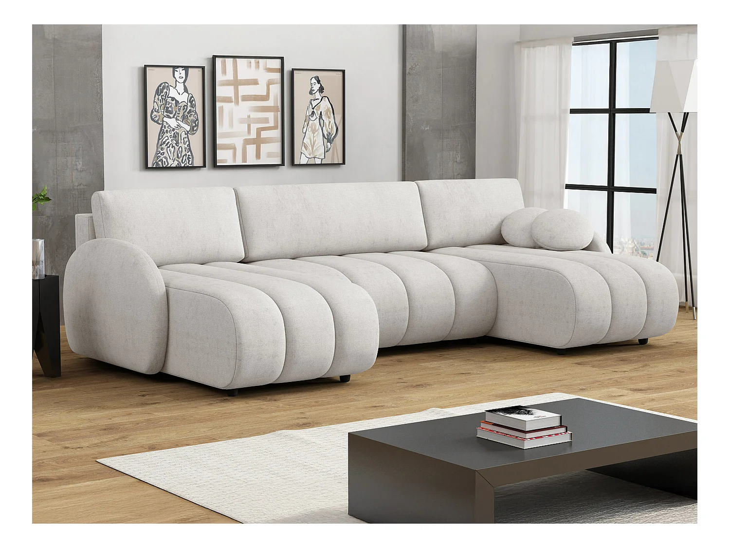 Sofá de canto Columbus 248, Castanho claro, Funcionalidade de dormir