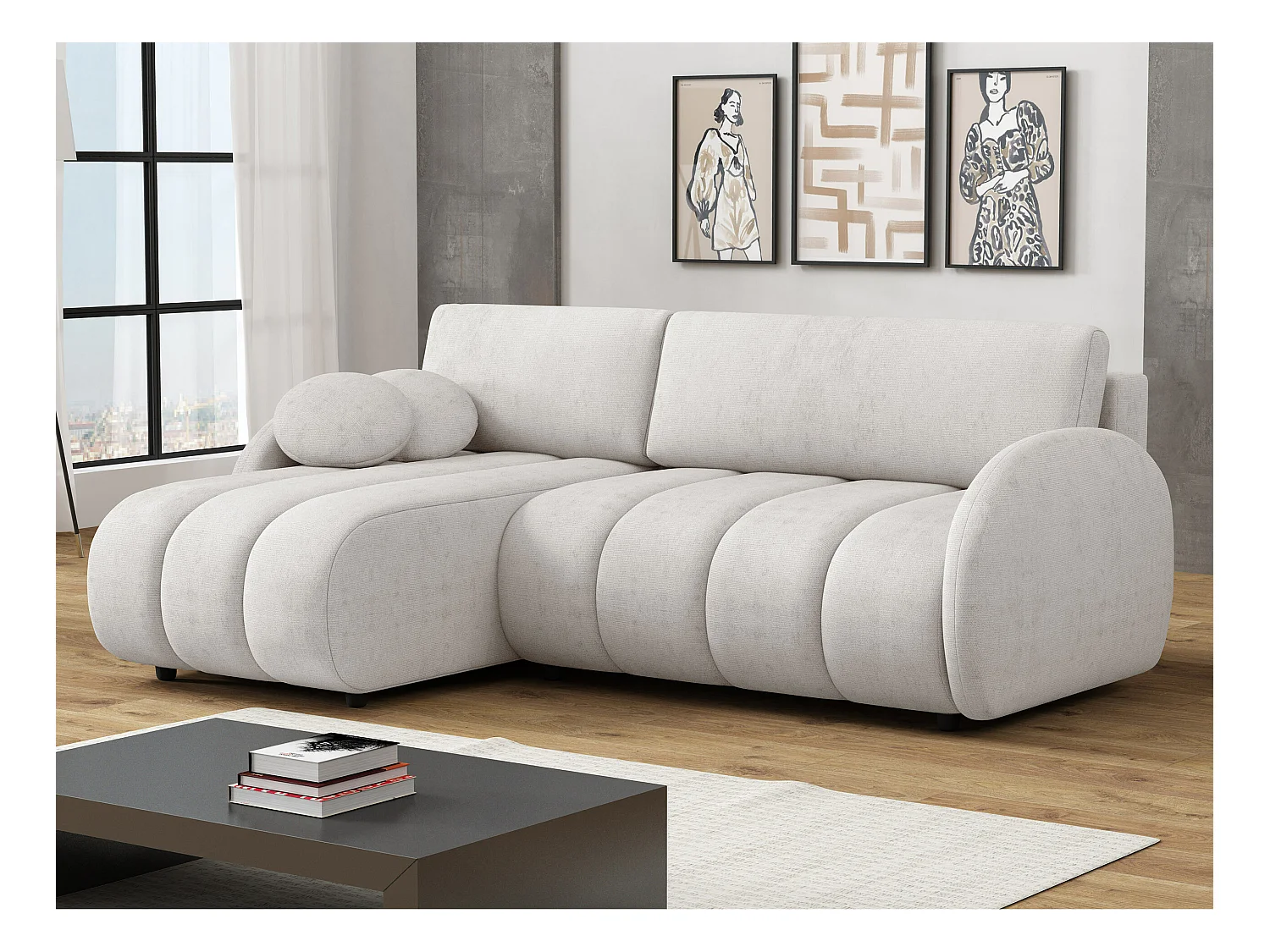 Sofá de canto Columbus 247, Castanho claro, Funcionalidade de dormir