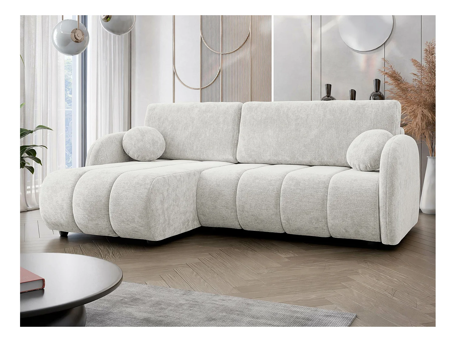 Canapé d'angle Columbus 247, Brun clair, Fonction de couchage, Boîte de literie, 233x88cm