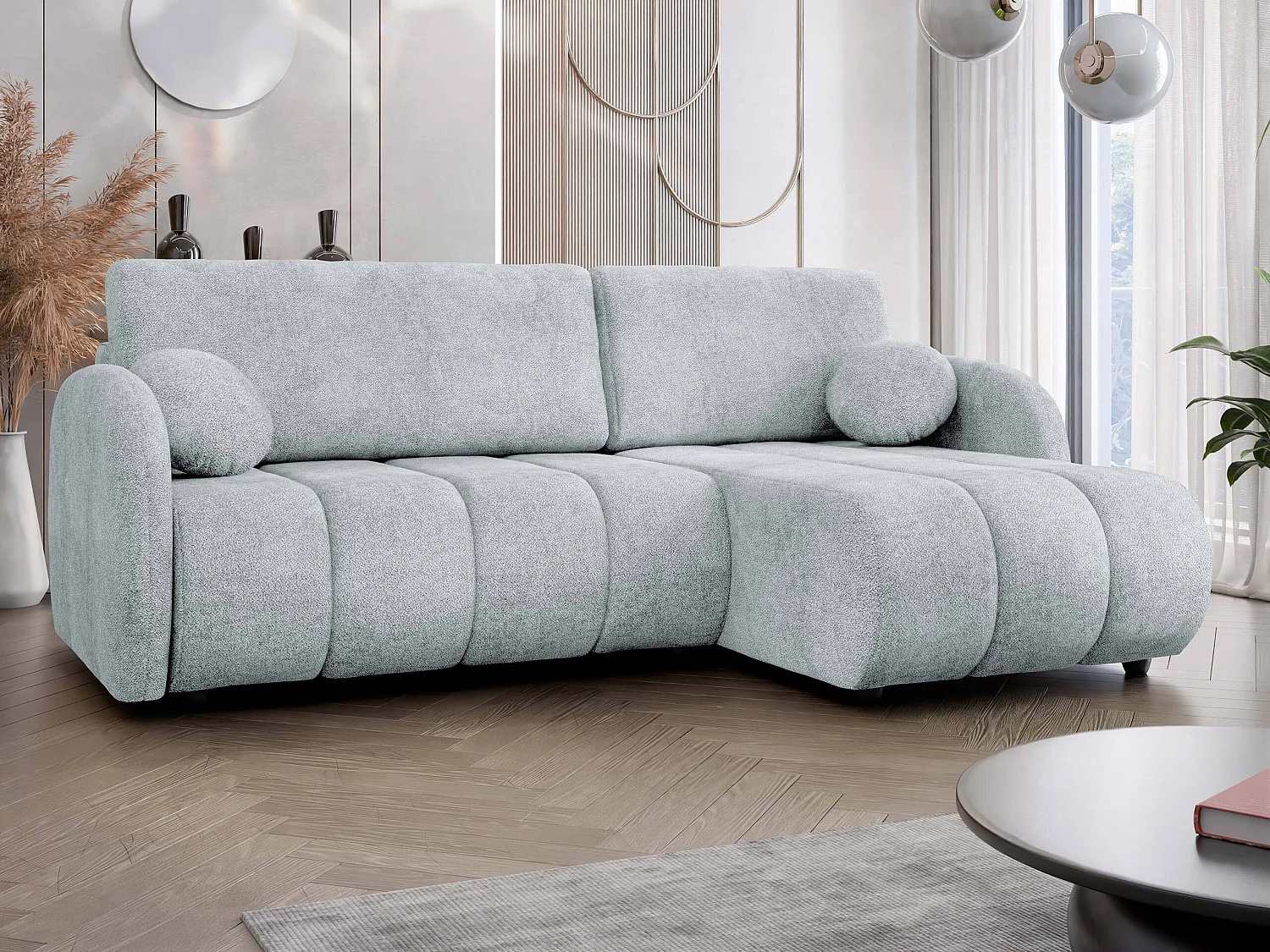 Sofá rinconero Columbus 247, Gris claro, Función de descanso