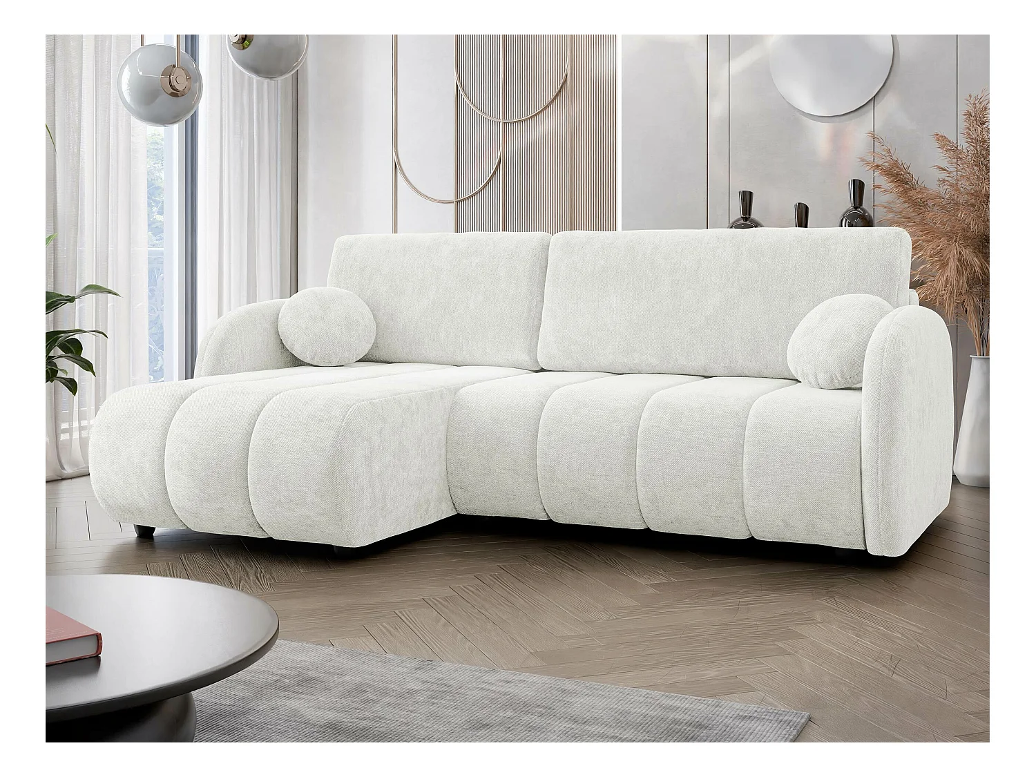 Canapé d'angle Columbus 247, Blanc, Fonction de couchage, Boîte de literie, 233x160x88cm