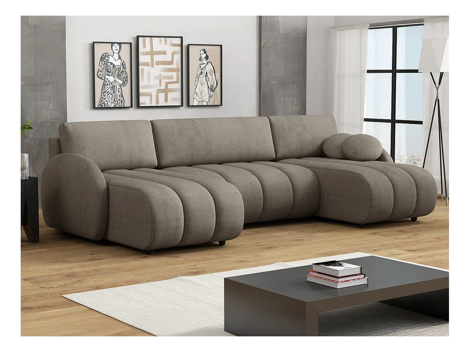 Canapé d'angle Columbus 248, Marron, Fonction de couchage, Boîte de literie, 318x160x88cm