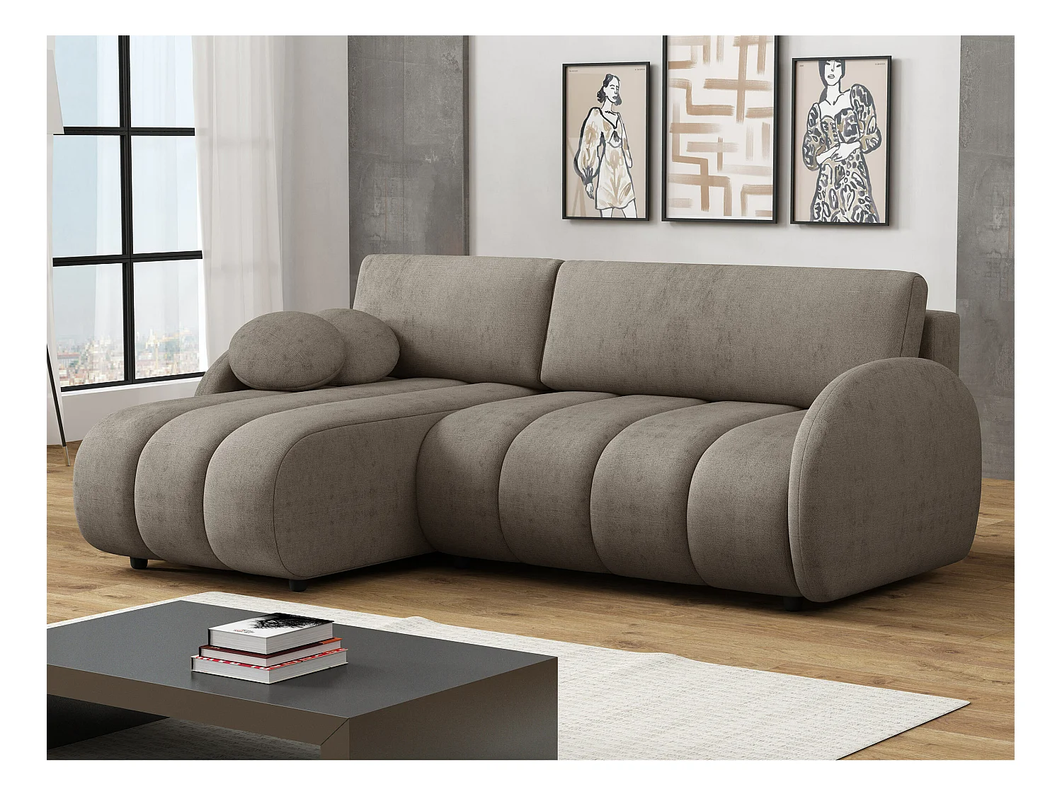 Sofá rinconero Columbus 247, Marrón, Función de descanso, Almacenaje, 233x160x88cm