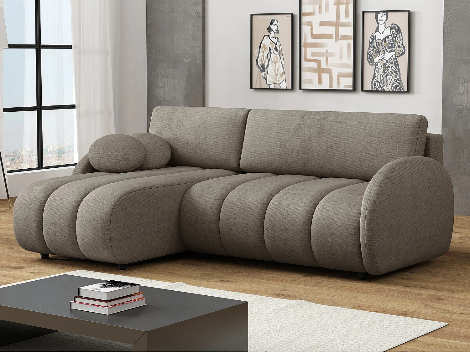 Sofá rinconero Columbus 247, Marrón, Función de descanso, Almacenaje, 233x160x88cm