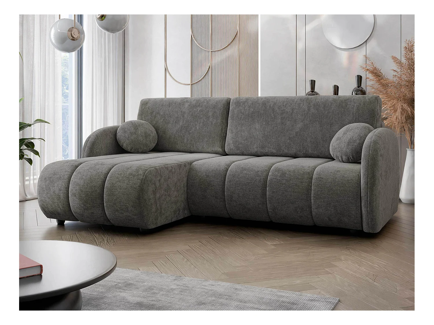 Sofá rinconero Columbus 247, Gris, Función de descanso, Almacenaje, 233x160x88cm