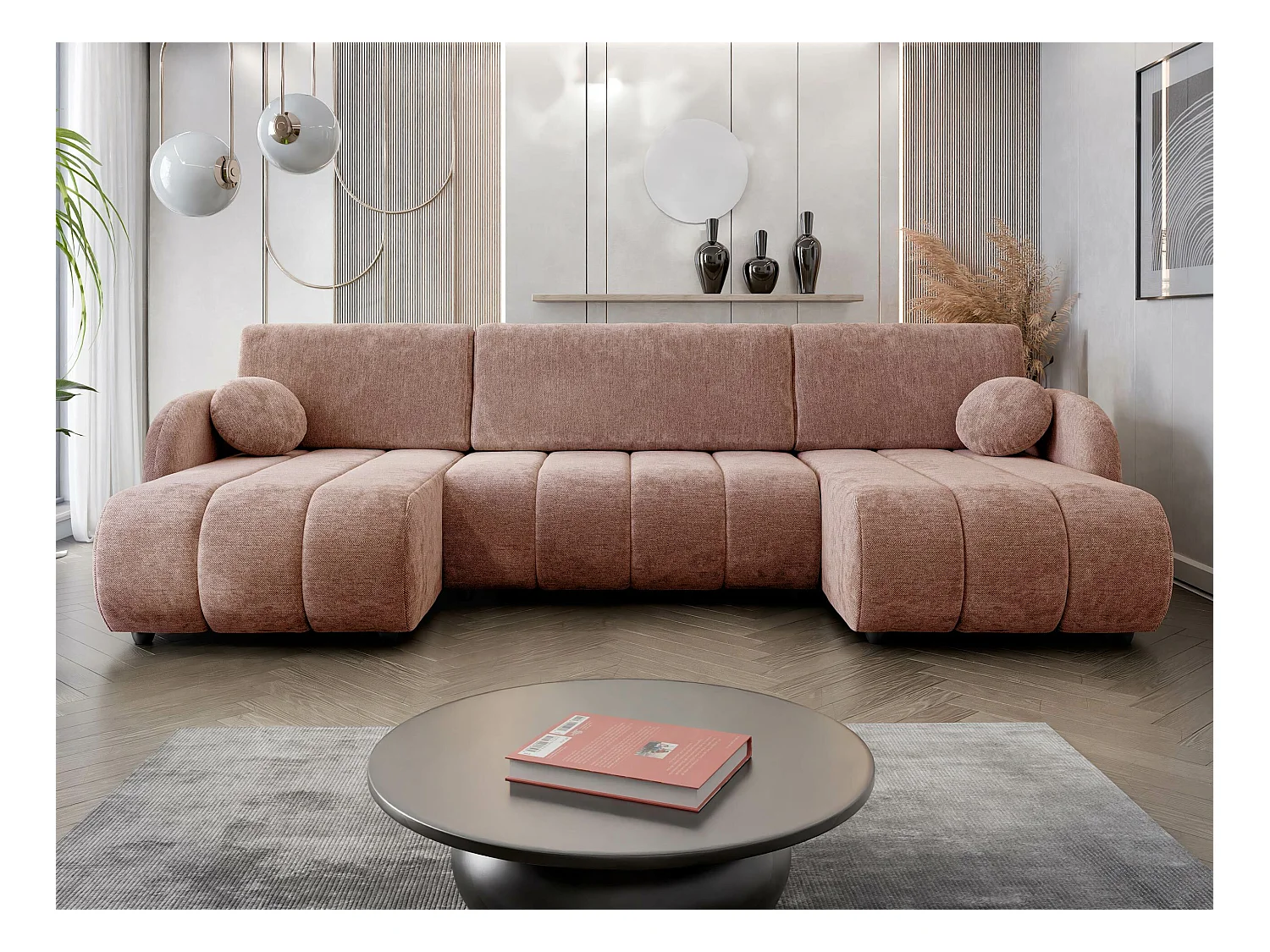 Sofá rinconero Columbus 248, Rosa, Función de descanso, Almacenaje, 318x160x88cm