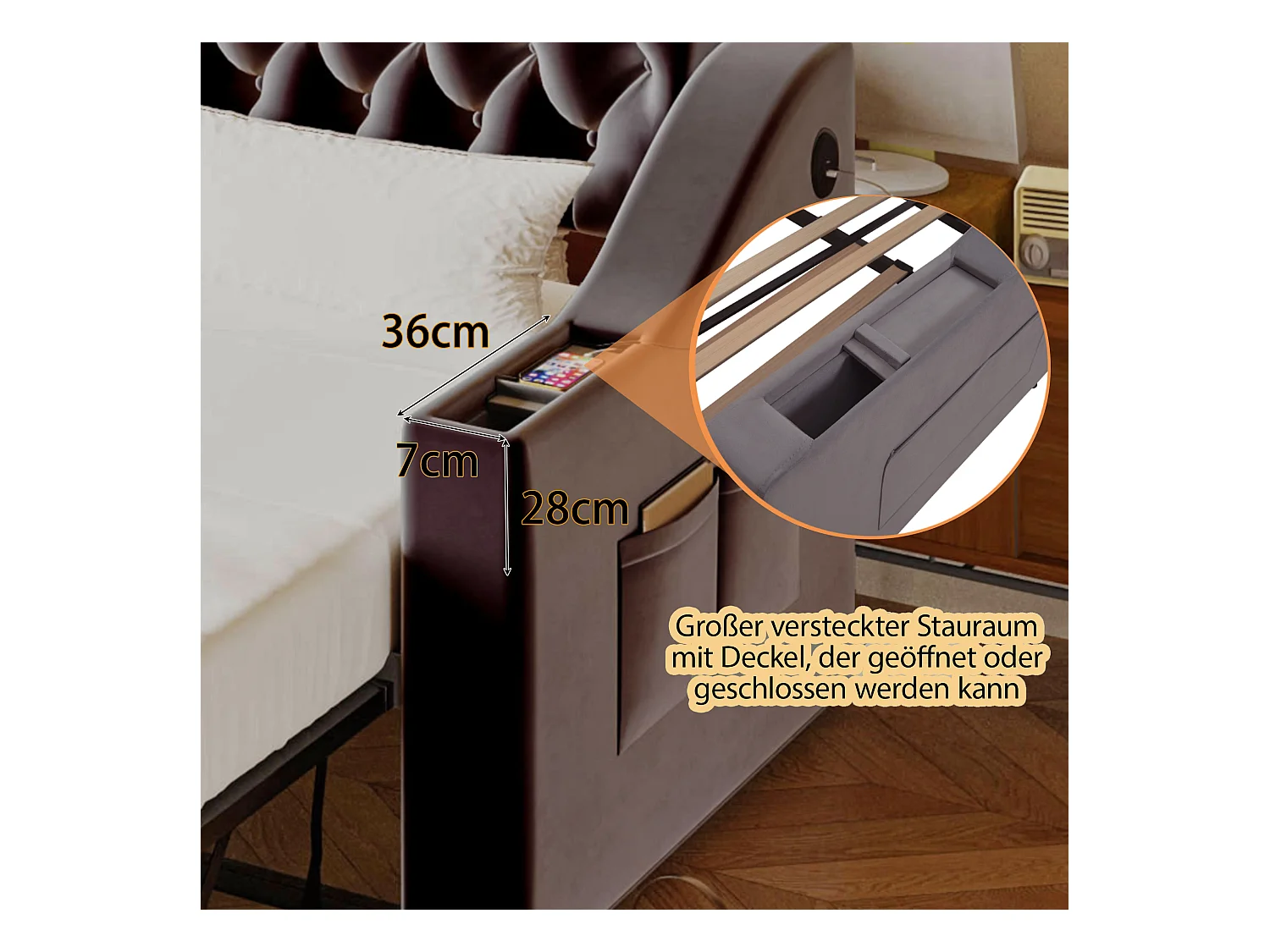 Ausziehsofa – 90/180 x 190 cm mit Kopfteil – 2 Taschen und USB-Ladefunktion – Samt – grau