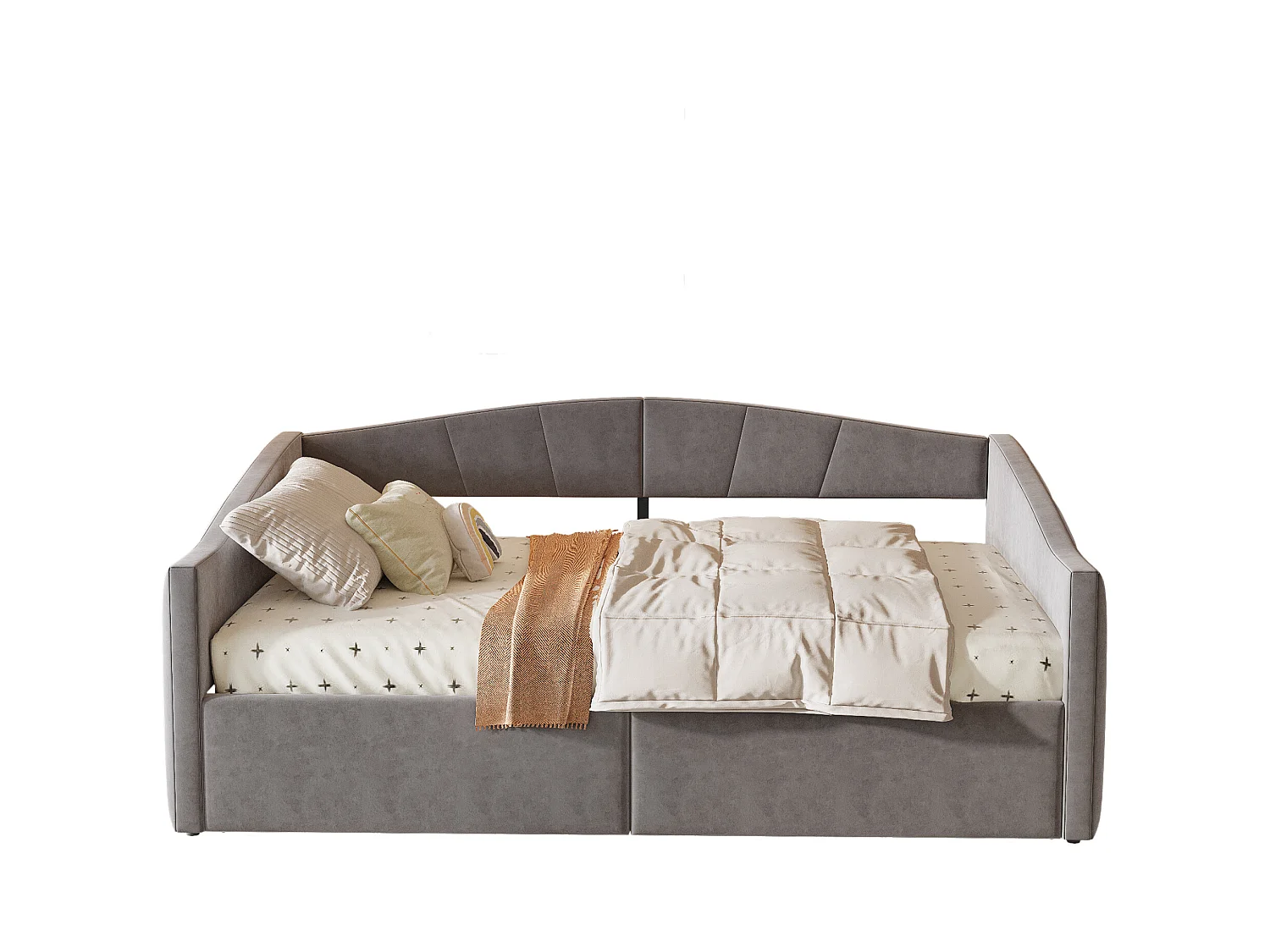 Canapé-lit rembourré double - 140 x 200 cm - avec rangement hydraulique + accoudoirs - velours + métal + contreplaqué + MDF - gris