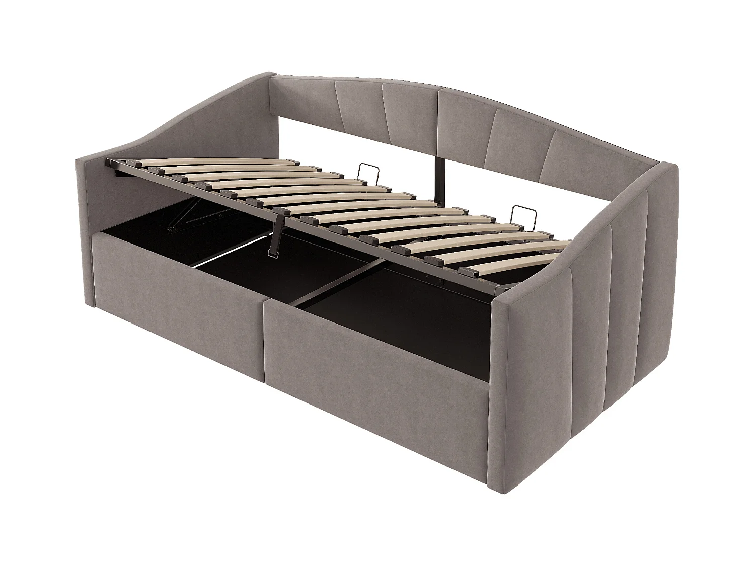 Canapé-lit rembourré 90x200 cm - avec sommier à lattes - tissu velours - gris (matelas non inclus)