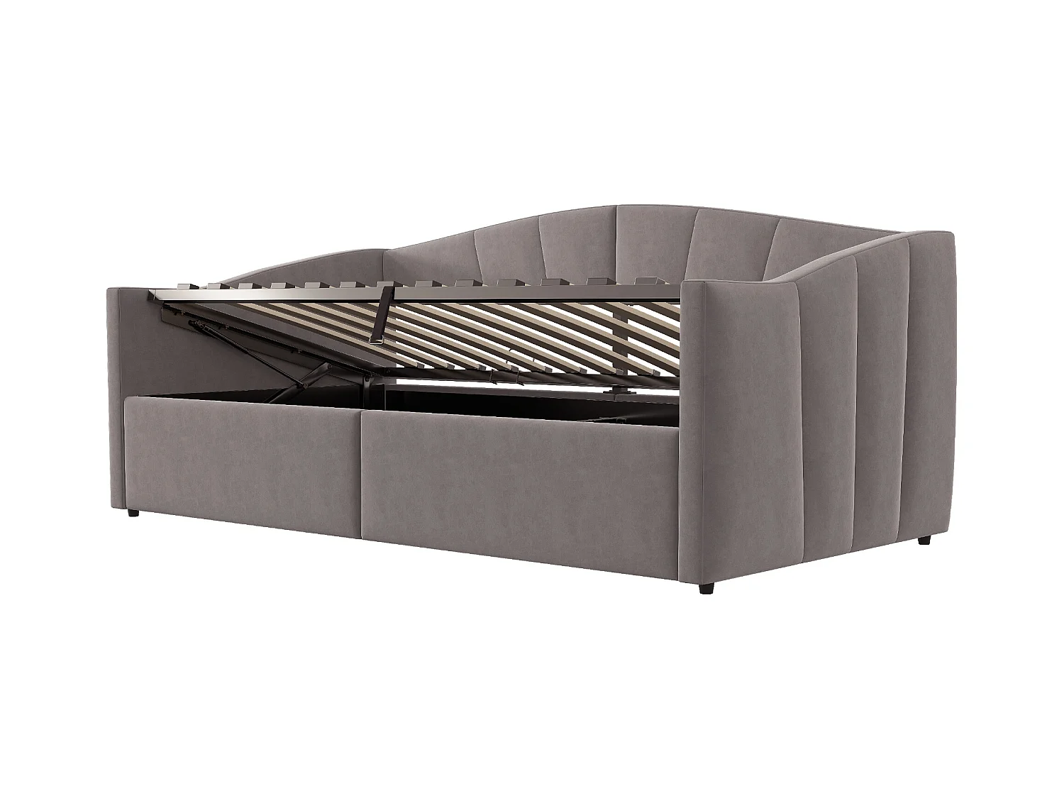 Canapé-lit rembourré 90x200 cm - avec sommier à lattes - tissu velours - gris (matelas non inclus)
