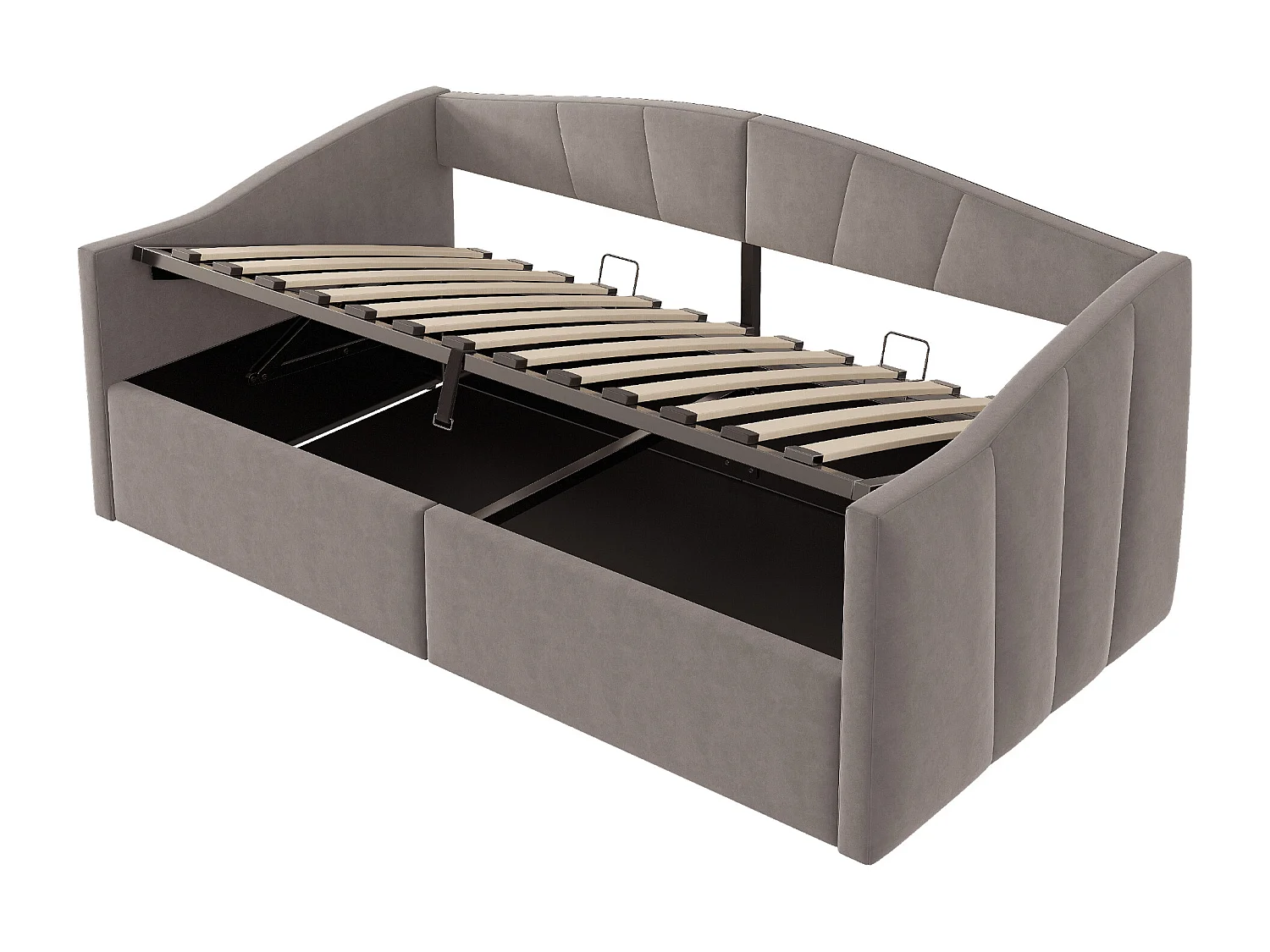 Canapé-lit rembourré 90x200 cm - avec sommier à lattes - tissu velours - gris (matelas non inclus)