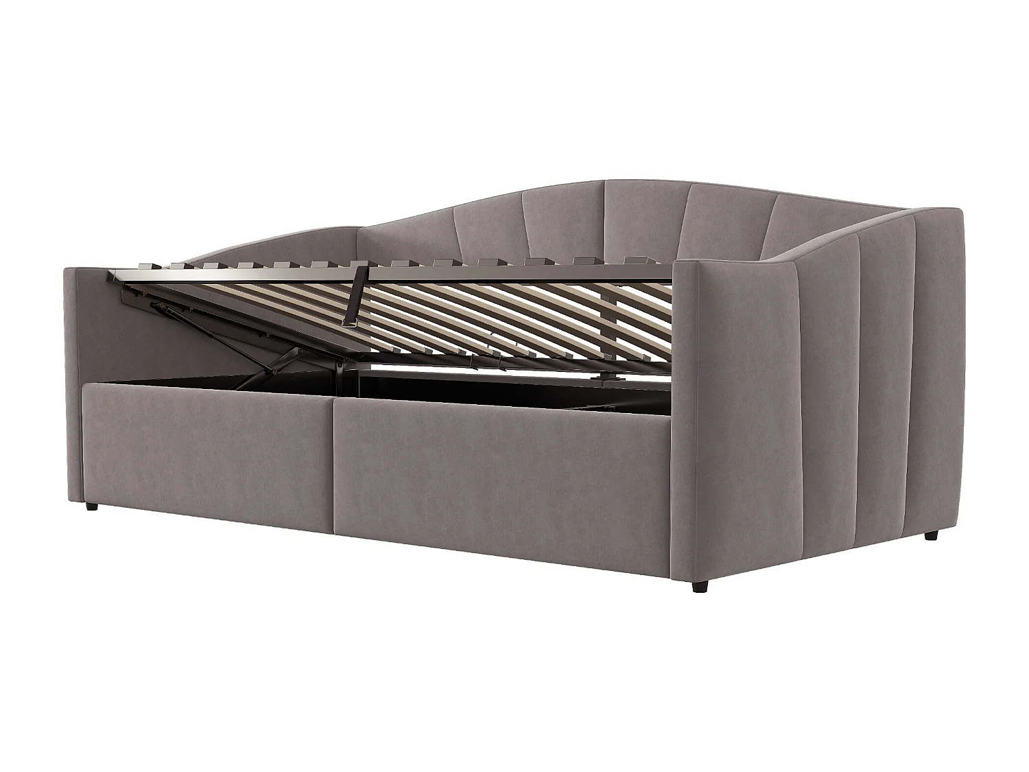 Canapé-lit rembourré 90x200 cm - avec sommier à lattes - tissu velours - gris (matelas non inclus)