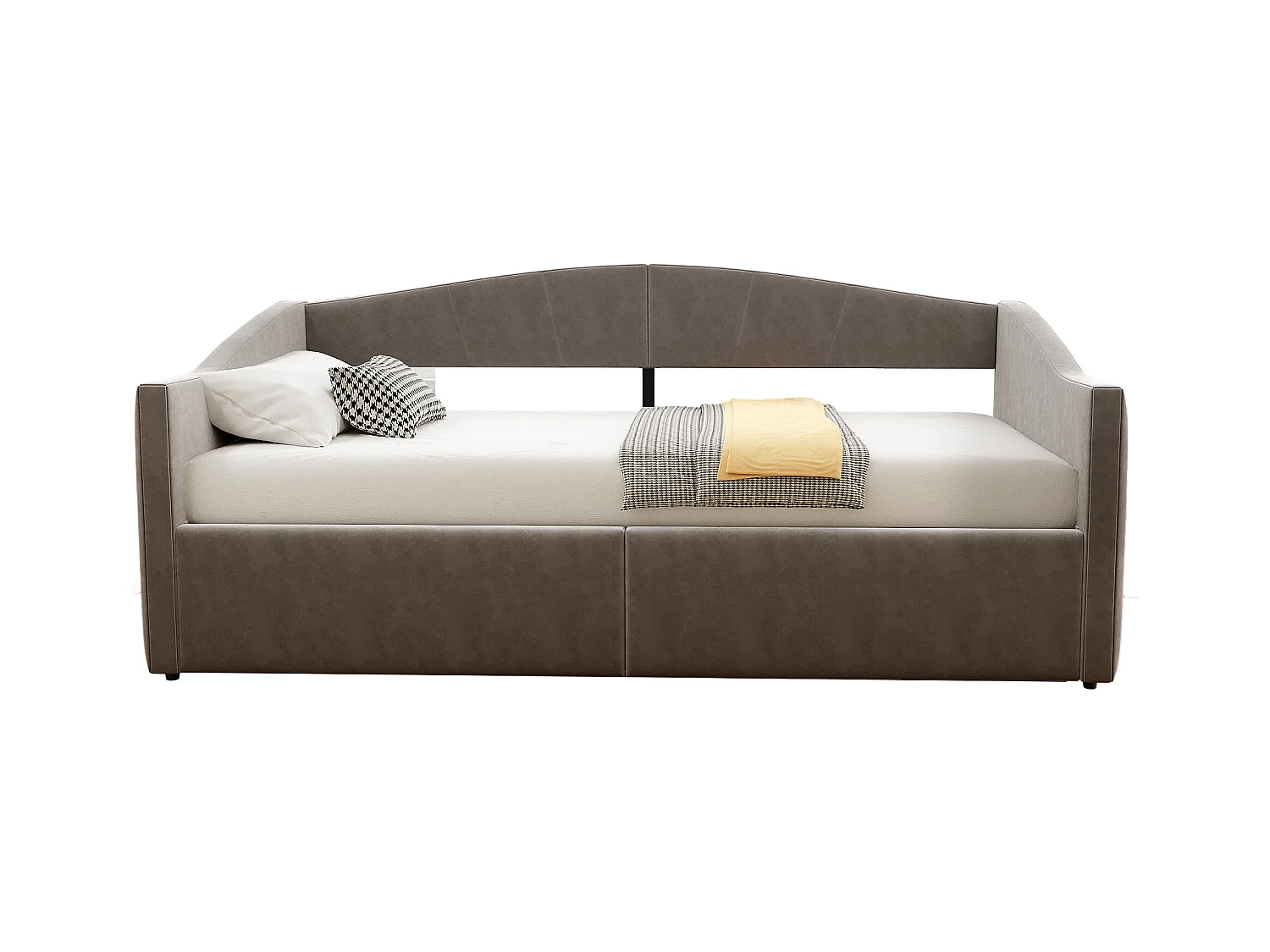 Divano letto imbottito - 90 x 200 cm - con contenitore idraulico + braccioli - velluto + metallo + compensato + MDF - grigio