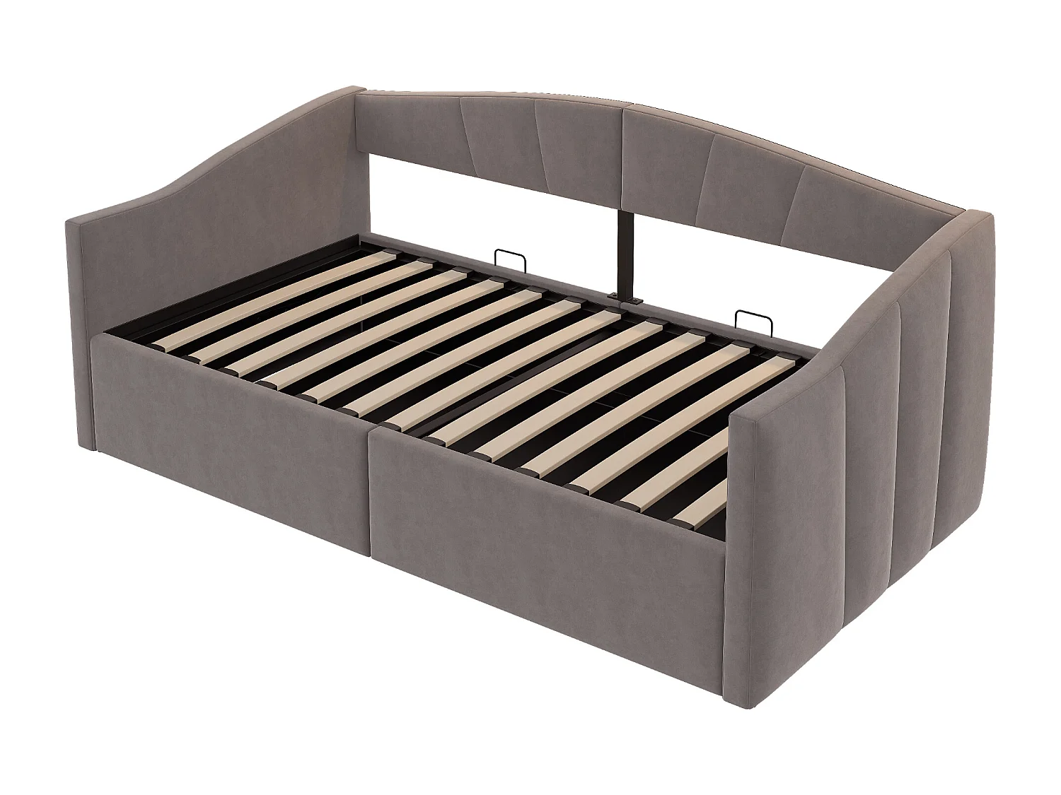 Canapé-lit rembourré - 90 x 200 cm - avec rangement hydraulique + accoudoirs - velours + métal + contreplaqué + MDF - gris