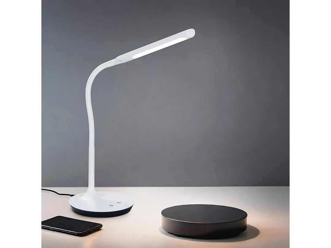 Lampada da tavolo LED, plastica, bianco opaco, 16,4x41x40 cm, Polo