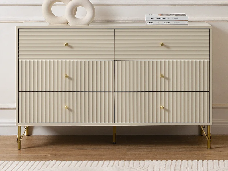 Commode 6 tiroirs - Beige - LOUREO